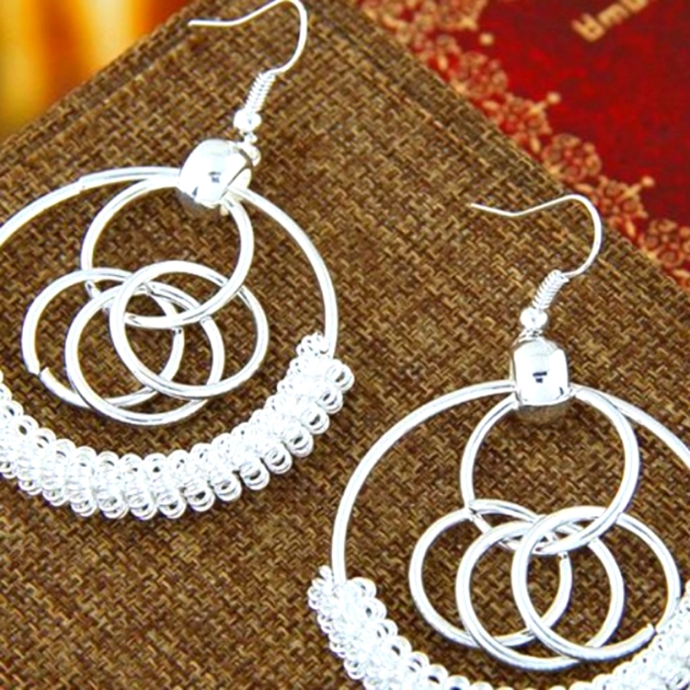 Silver bohemian chic hanging circle earring